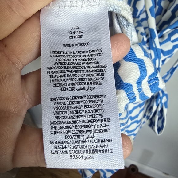 Boden New Moroccan Blue Geo Azure Knot Detail Jersey Knit Dress Womens Size 8 - Picture 12 of 13